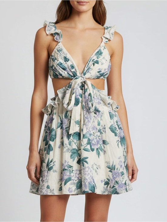 Zimmermann Dresses & Skirts - Zimmermann | Cream Hydrangea Floral Print Linen Cassia Mini Dress